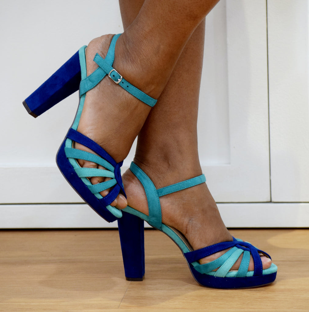 Sandales à talons bleues  avec plateforme MENBUR